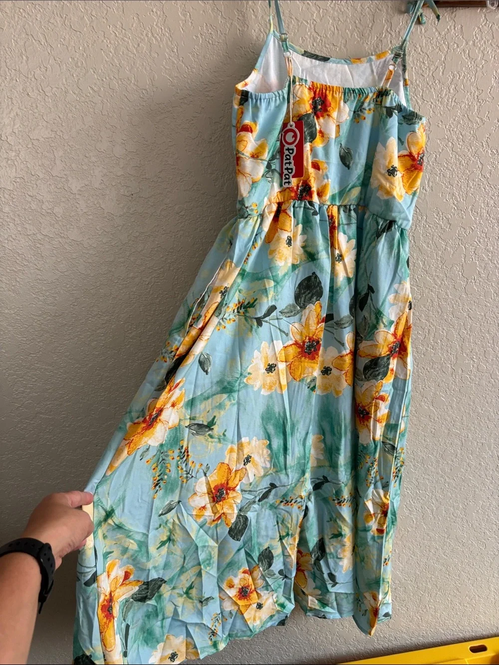 Light Blue Floral Maxi Sundress with Yellow Blooms